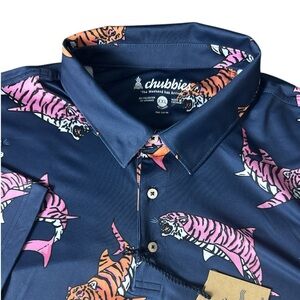 NWT Chubbies The King of the Sea Tiger Shark Performance Golf Polo XXL